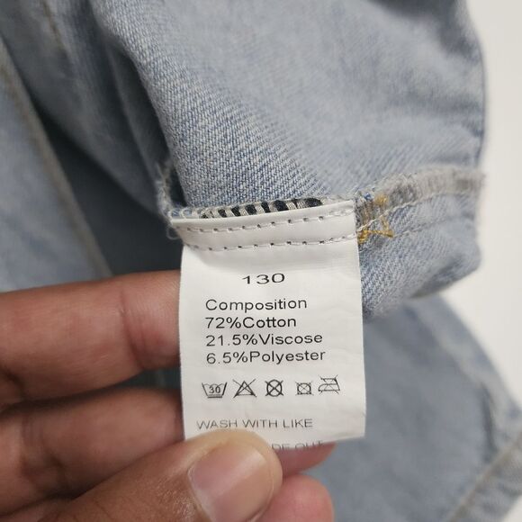 Girls Printed Hearts Blue Denim Jean Overall Pants NEW Size 6-7 - Picture 7 of 8